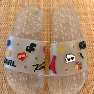 Karl Lagerfeld Clear Slide Sandals with Charms